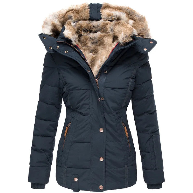 Knusse winterjas met bontvoering