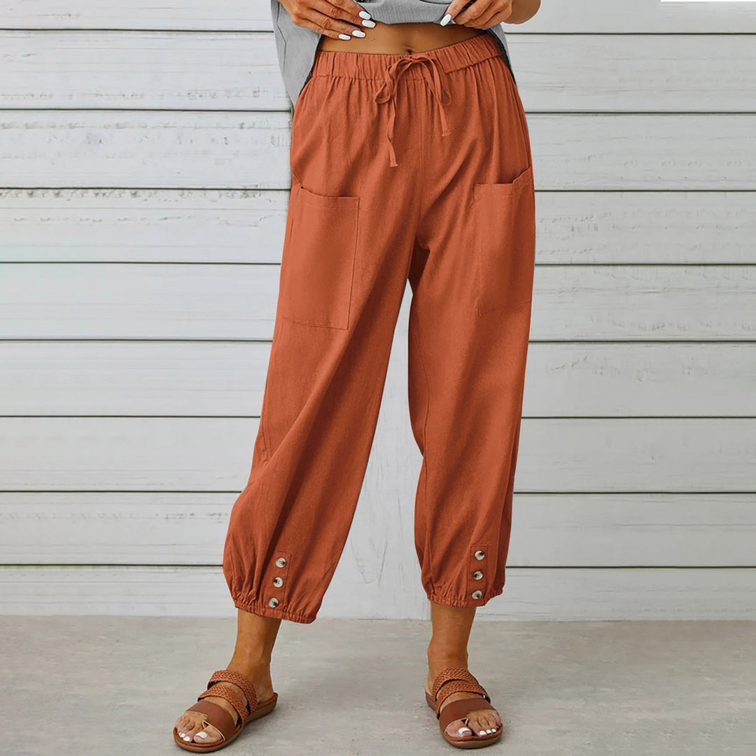 Hoge taille brede beenen katoenbroek