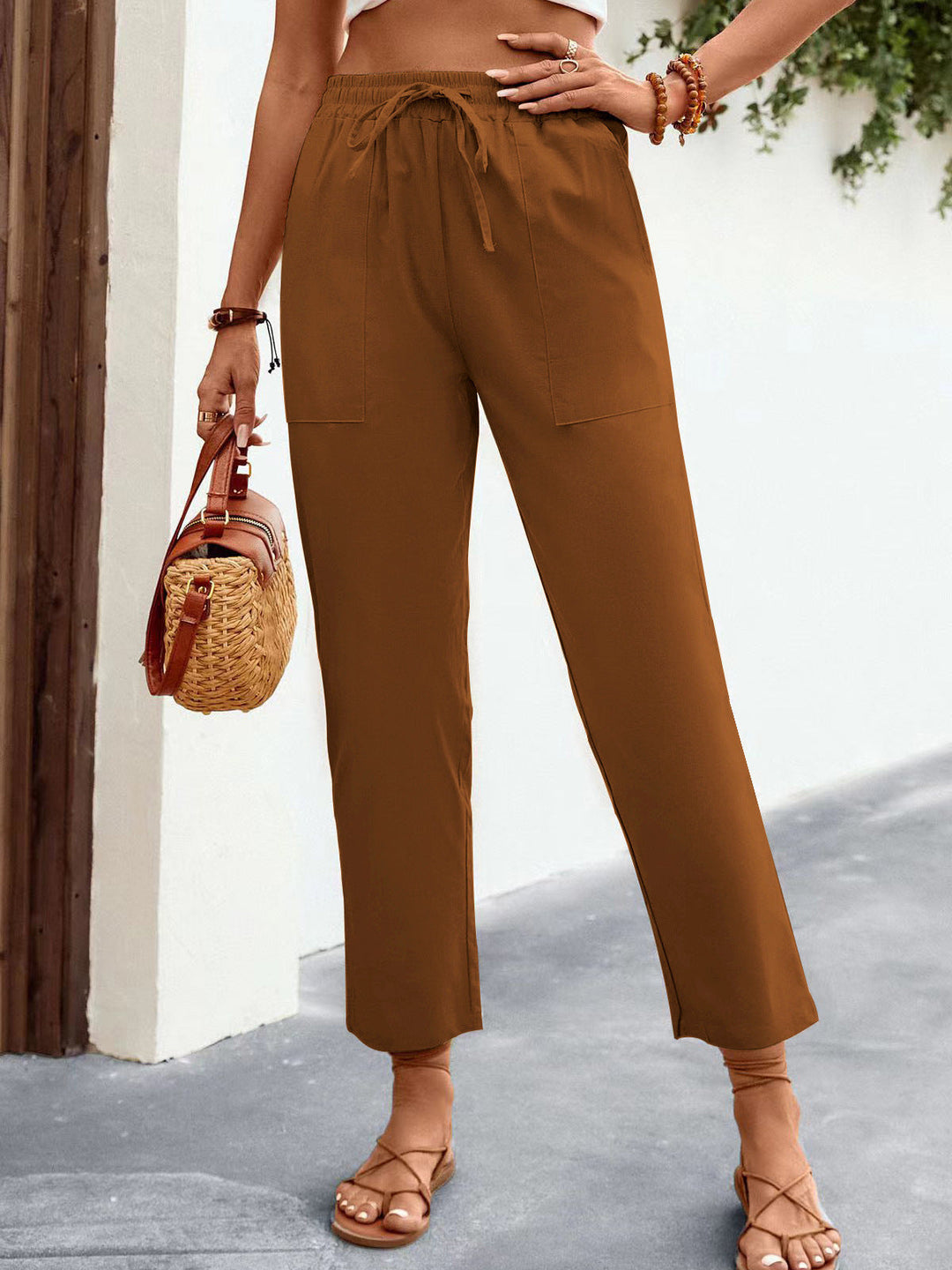Casual broek met trekkoord en middelhoge taille