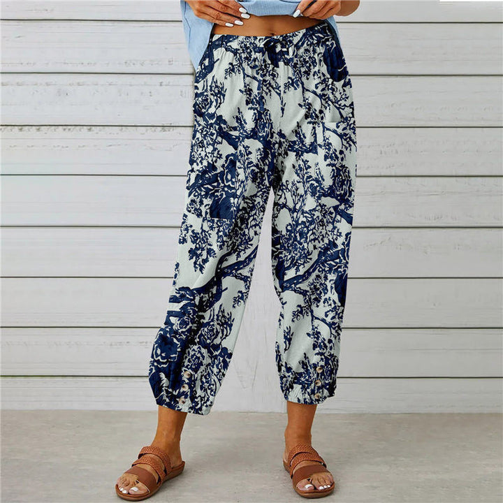 High Waist Retro Printed Pants met trekkoord