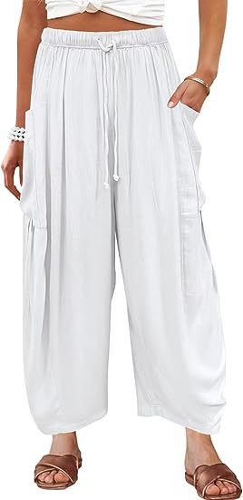 Pantalons met elastische taille, geplooid en met wijde pijpen