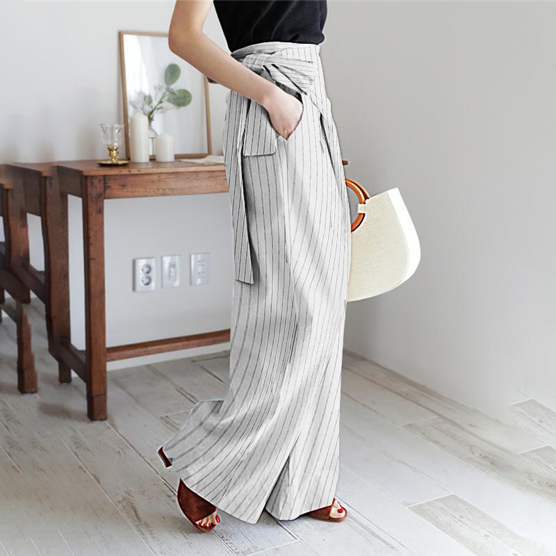 Fashion Gestreepte Broek met Vetersluiting