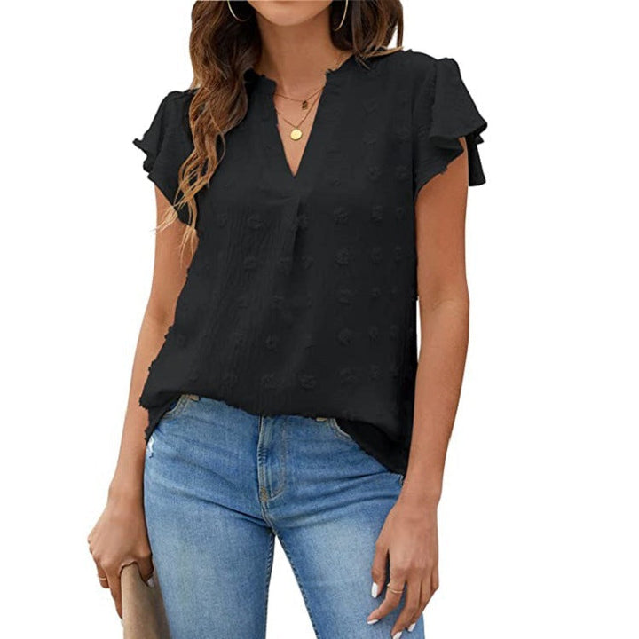 Trendy V-hals top met geplooide mouwen