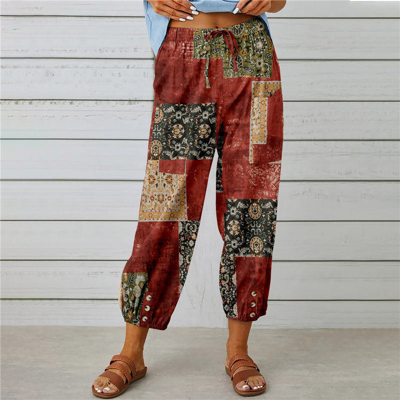 High Waist Retro Printed Pants met trekkoord