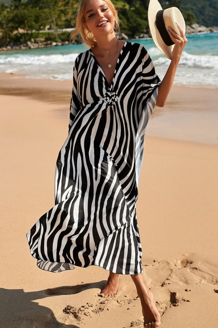 Chique Silk Kimono Jurk in Exotic Tropic Print