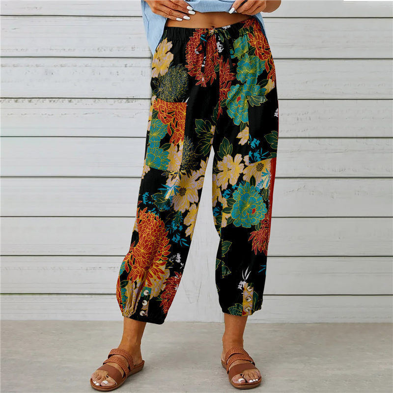 High Waist Retro Printed Pants met trekkoord