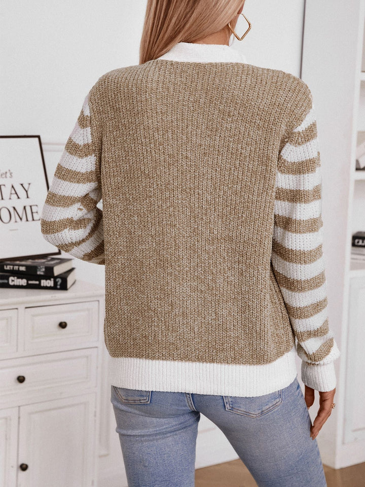 Dames Gestreepte Geknoopte Long Sleeve Casual Knit Cardigan