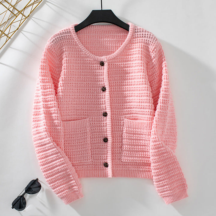 Effen Ronde Hals Gebreide Cardigan