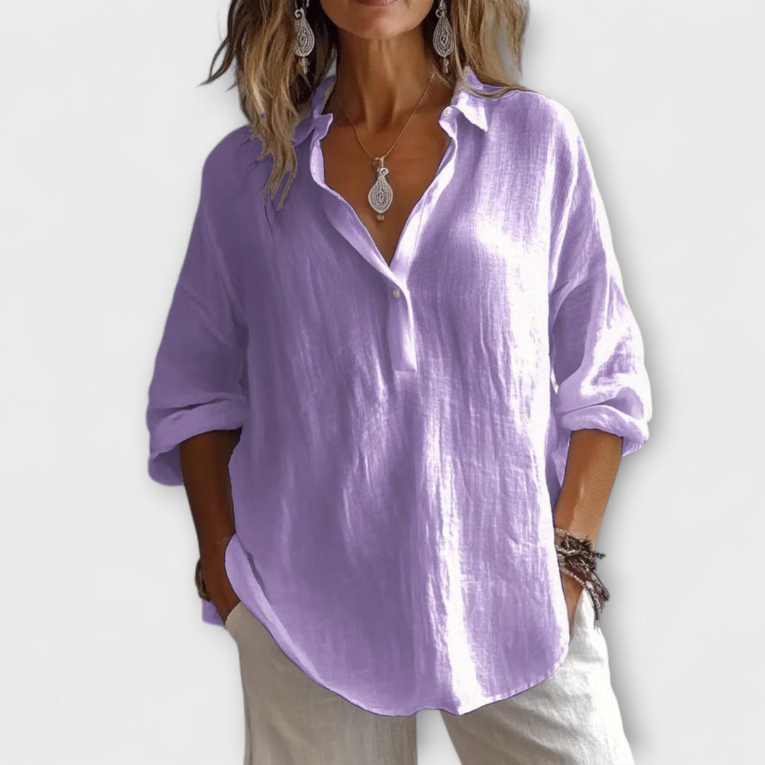 Zachte Cotton Blend Blouse – Flowy, Verfijnde Essential voor Werkdagen of Ontspannen Weekendlooks