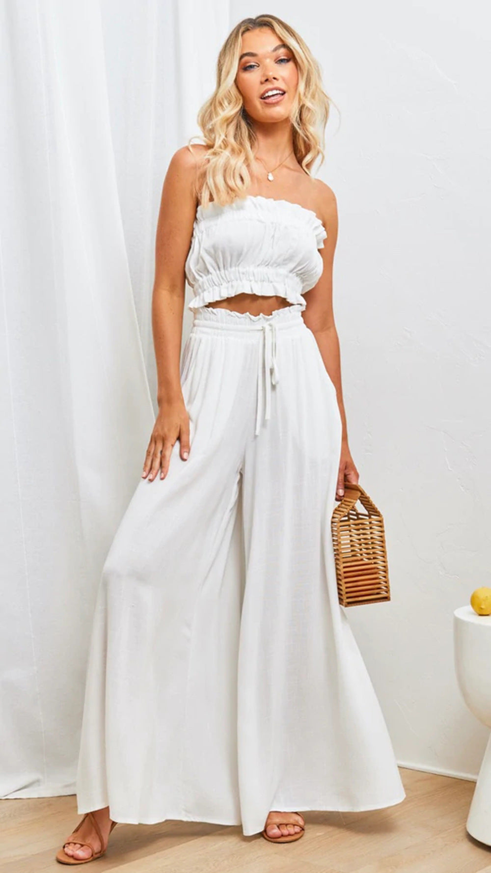 High Waist Elastische Wide-Leg Broek