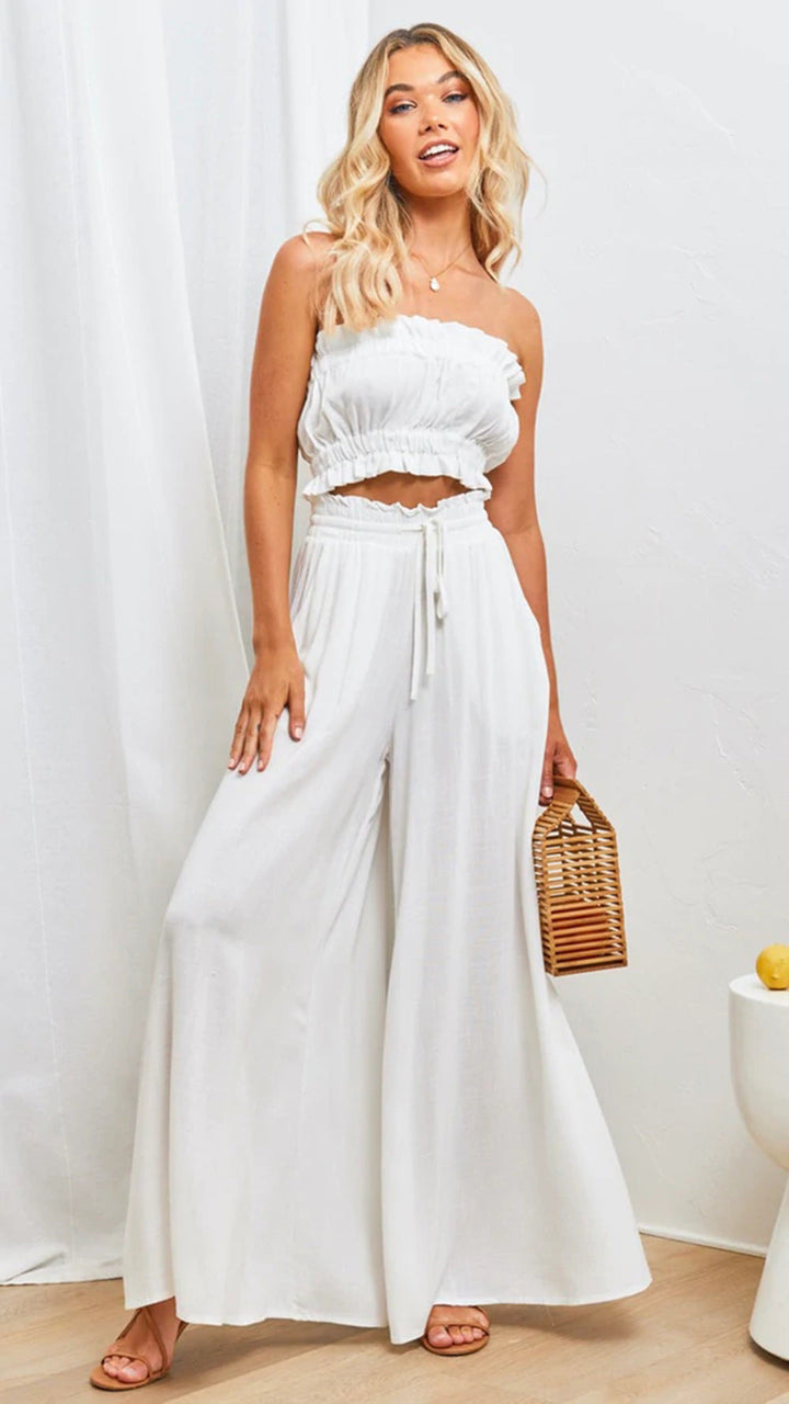 High Waist Elastische Wide-Leg Broek