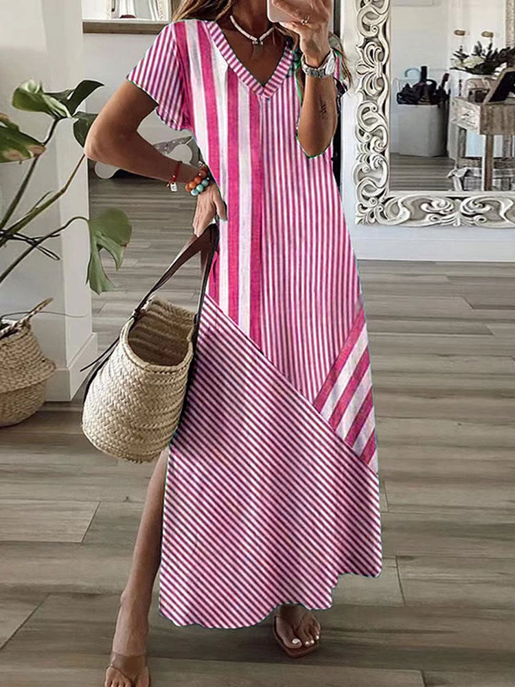 Elegante V-hals Jurk met Print