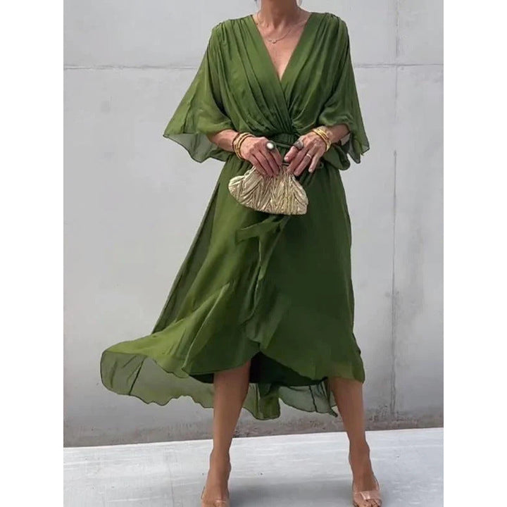 Batwing lange jurk met strikceintuur