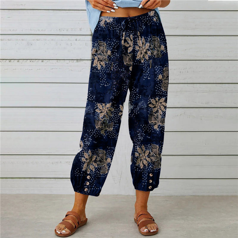 High Waist Retro Printed Pants met trekkoord
