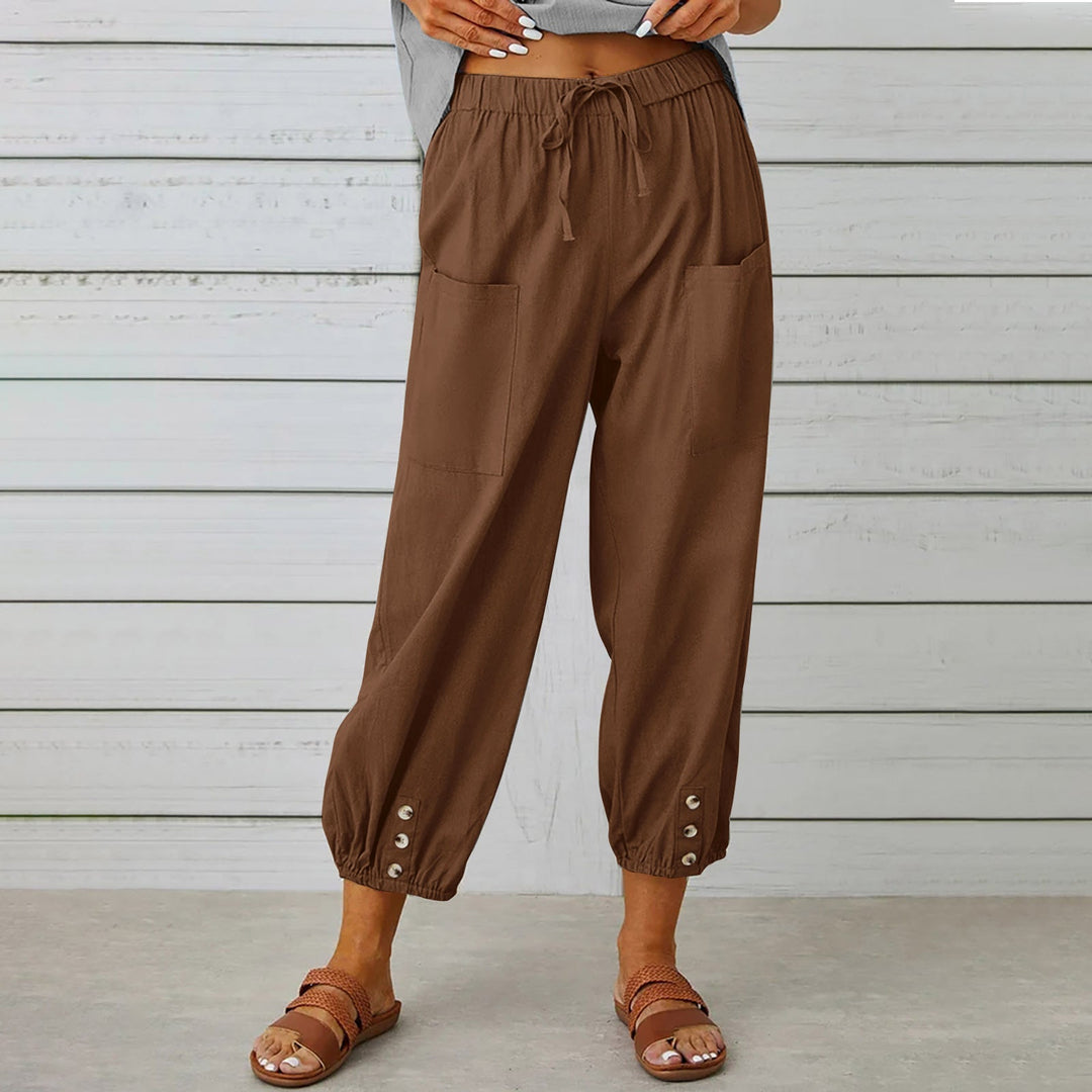 Hoge taille brede beenen katoenbroek