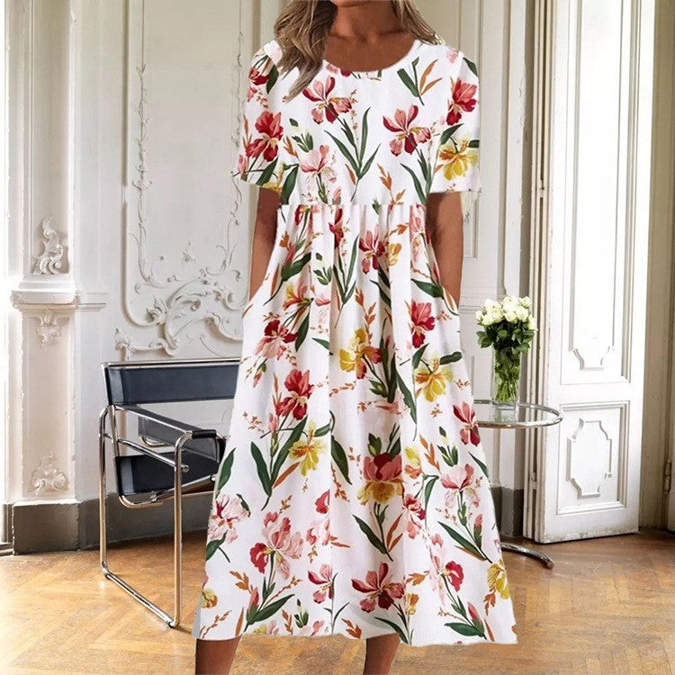 Casual lange jurk met ronde hals