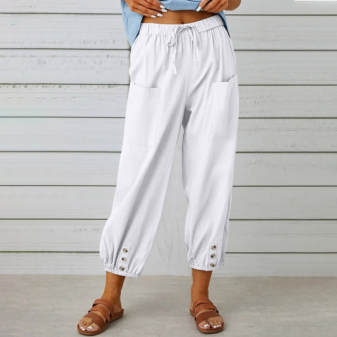 Hoge taille brede beenen katoenbroek
