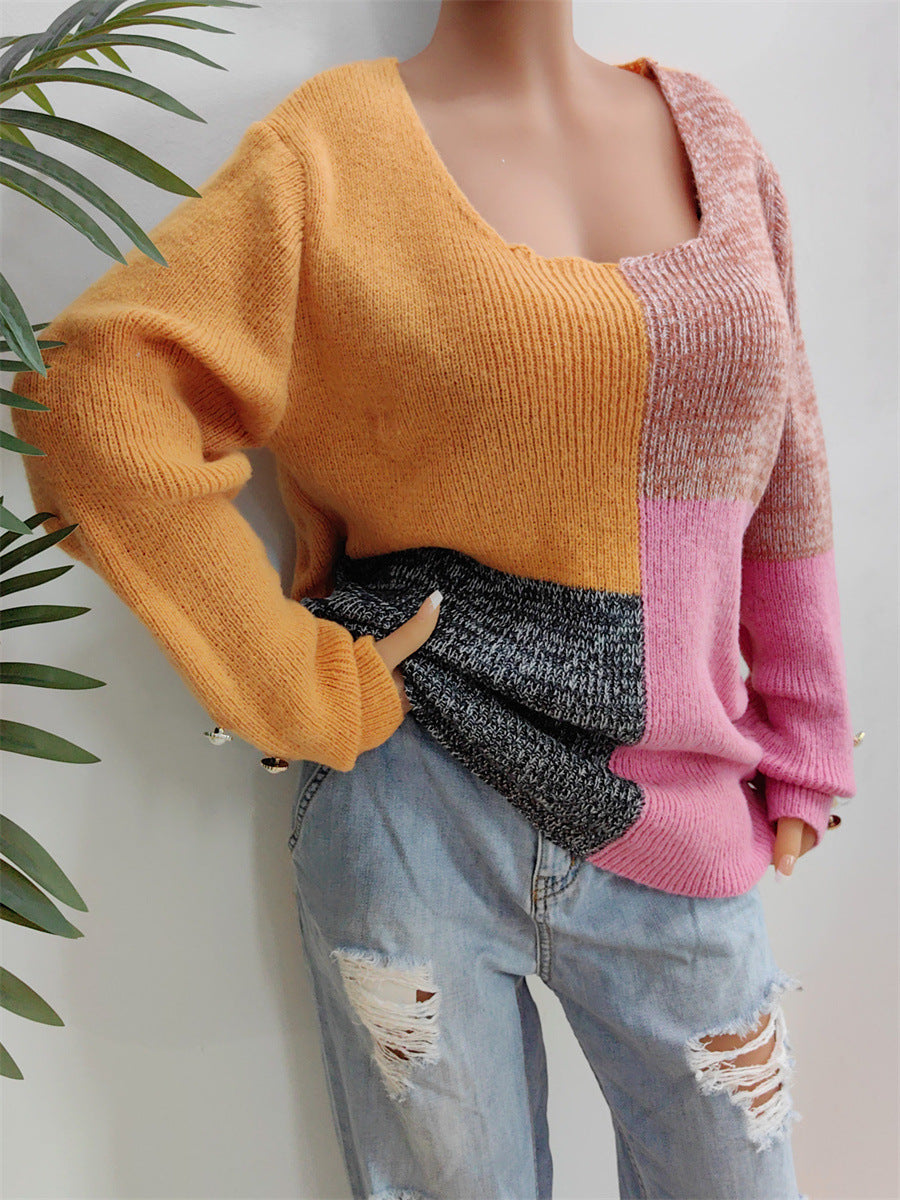 Color Block trui met lange mouwen en decoratieve knopen