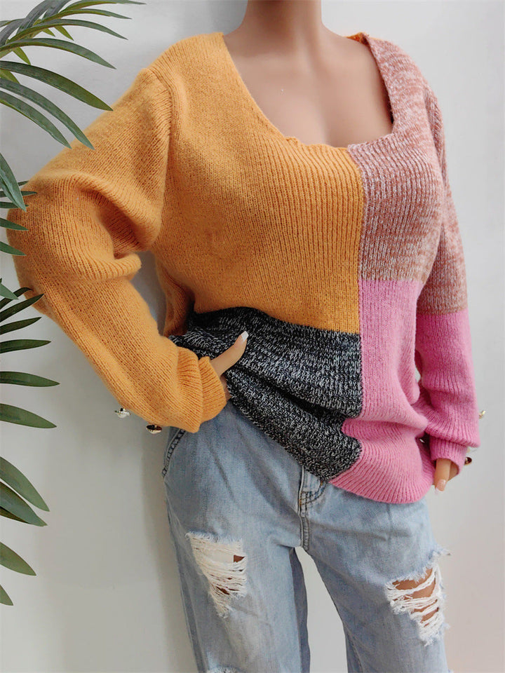 Color Block trui met lange mouwen en decoratieve knopen