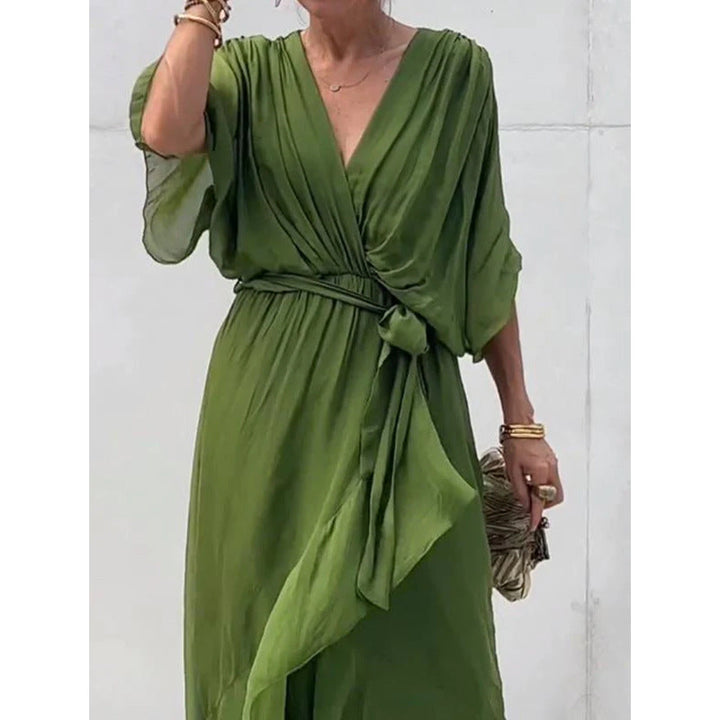Batwing lange jurk met strikceintuur