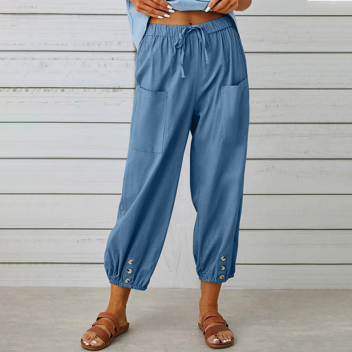 Hoge taille brede beenen katoenbroek