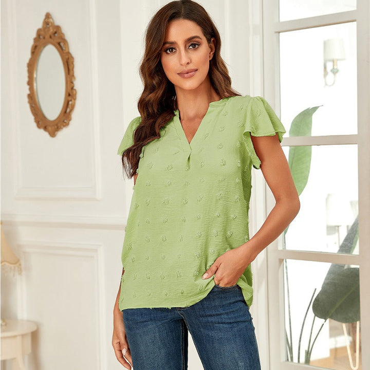 Trendy V-hals top met geplooide mouwen