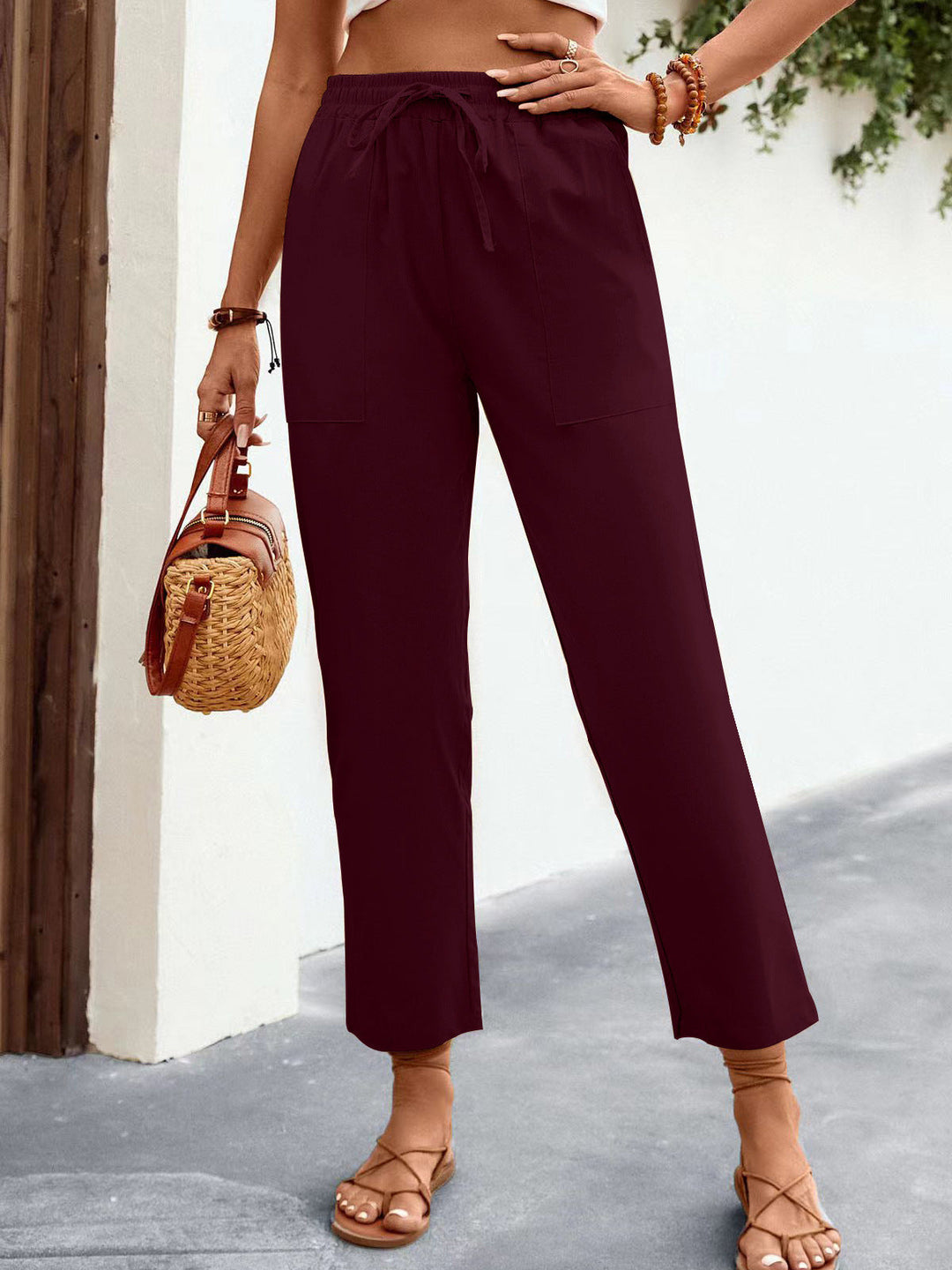 Casual broek met trekkoord en middelhoge taille
