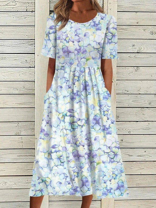 Casual lange jurk met ronde hals