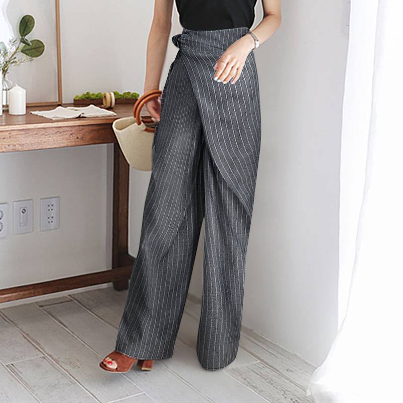 Fashion Gestreepte Broek met Vetersluiting
