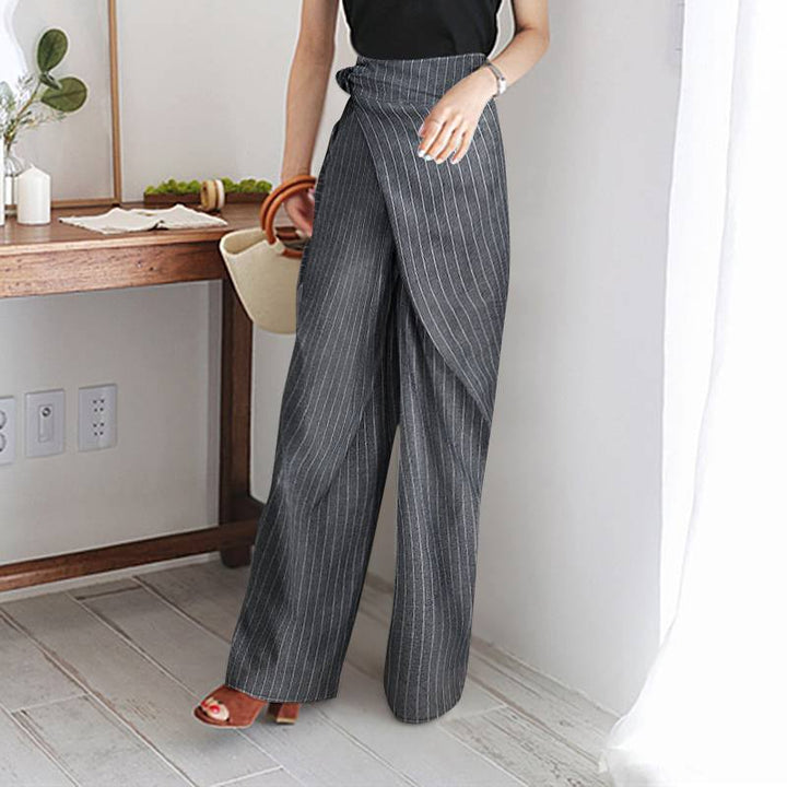 Fashion Gestreepte Broek met Vetersluiting