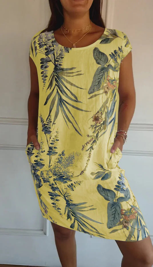 Printed Pocket Crew Dress met korte mouwen