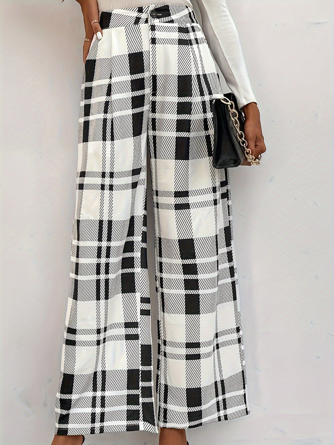 Geruite High Waisted Pants met knopen