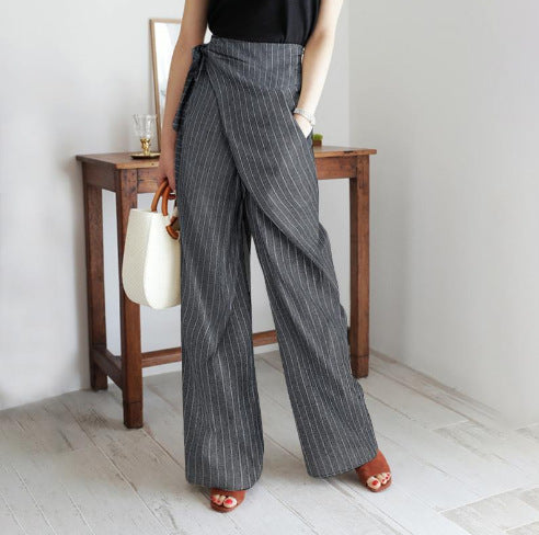 Fashion Gestreepte Broek met Vetersluiting