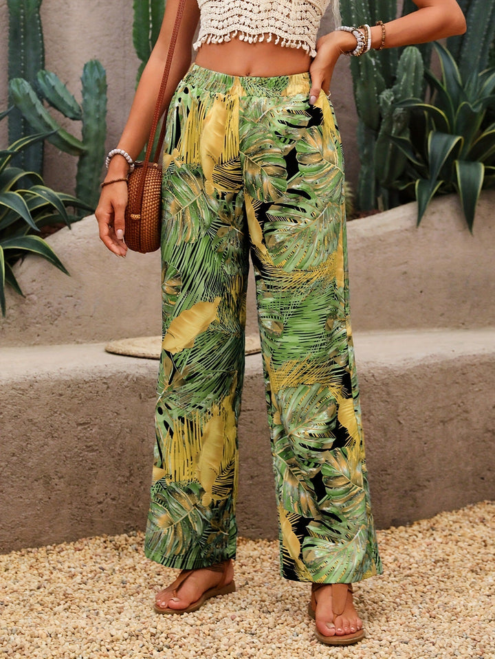 Hoge taille tropische wijde broek