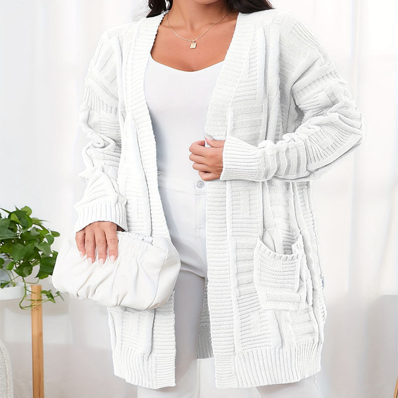 Open Front Cardigan met Lange Mouwen en Dubbele Zakken