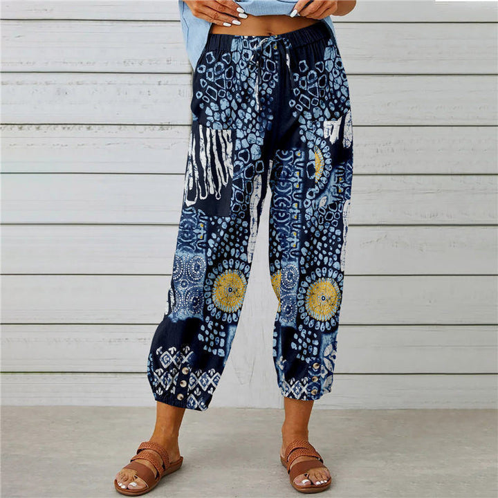 High Waist Retro Printed Pants met trekkoord