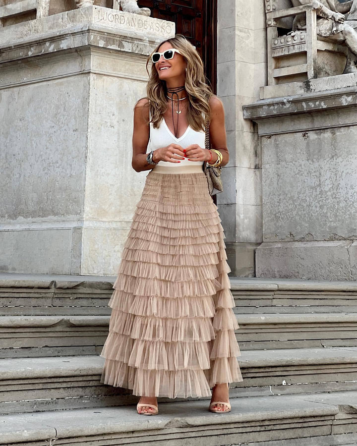 Flowy Gelaagde Mesh Midi Rok