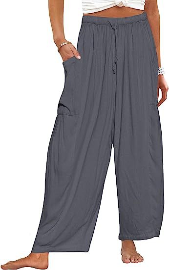 Pantalons met elastische taille, geplooid en met wijde pijpen