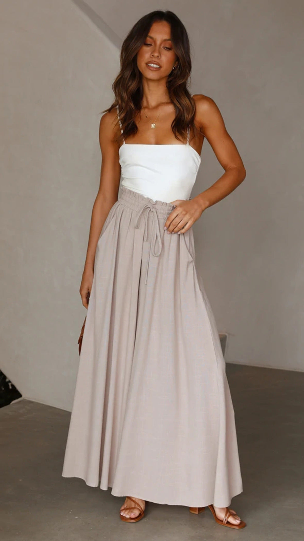 High Waist Elastische Wide-Leg Broek