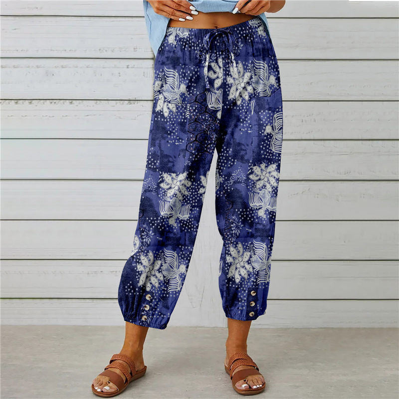 High Waist Retro Printed Pants met trekkoord