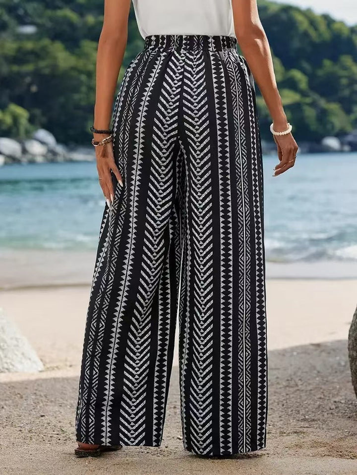 Elastische rechte broek met geometrisch print