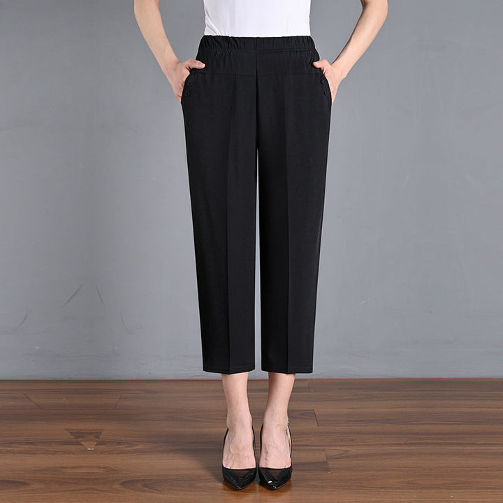 Ice Silk Cropped Pants met elastische tailleband