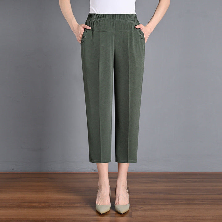 Ice Silk Cropped Pants met elastische tailleband