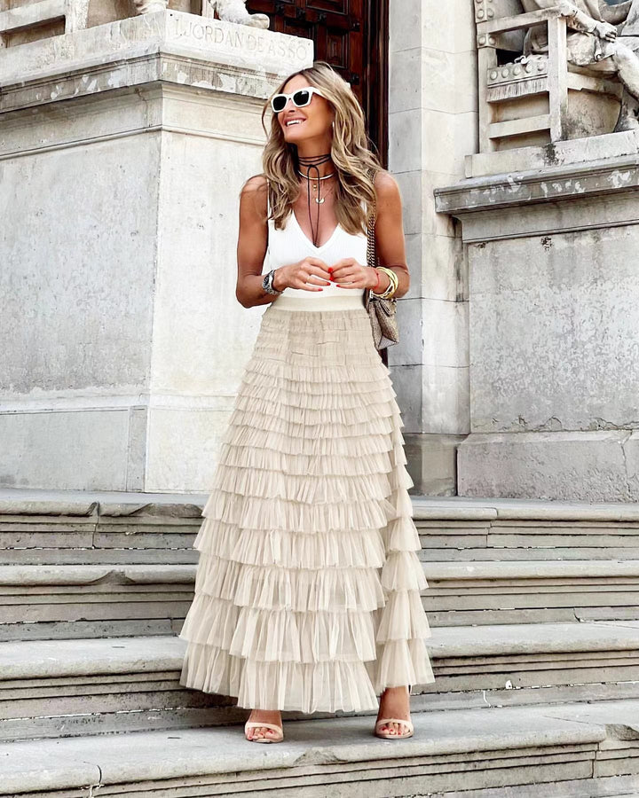 Flowy Gelaagde Mesh Midi Rok