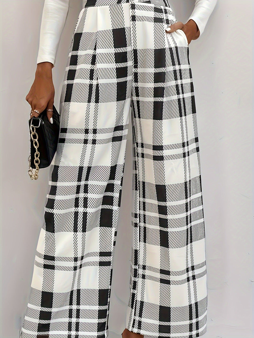 Geruite High Waisted Pants met knopen