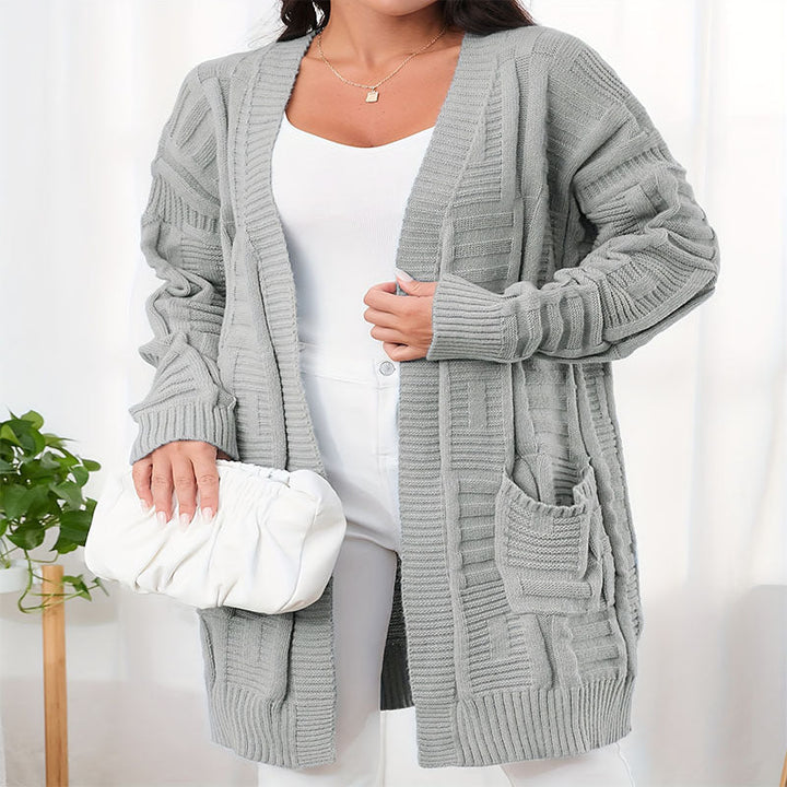 Open Front Cardigan met Lange Mouwen en Dubbele Zakken