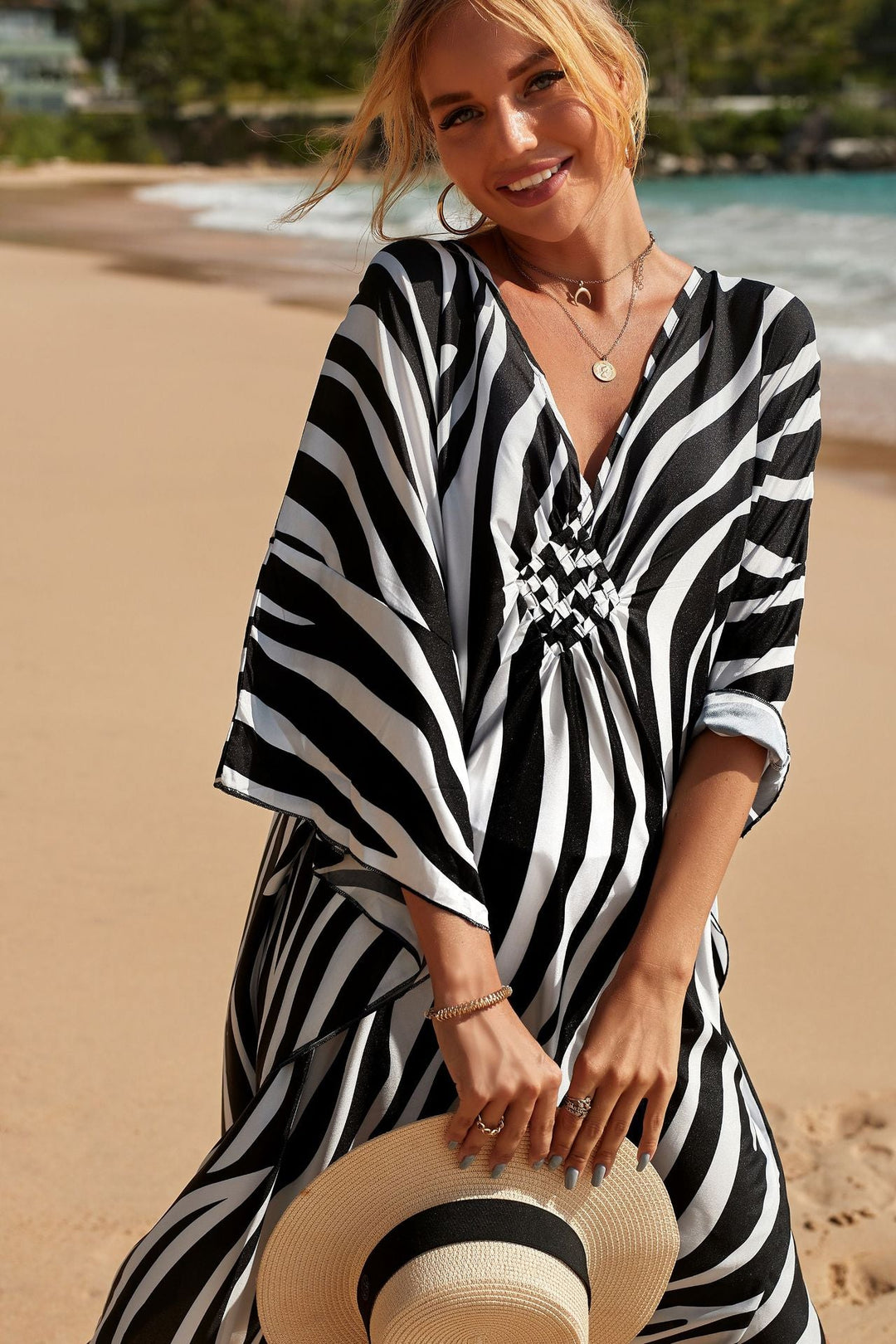Chique Silk Kimono Jurk in Exotic Tropic Print