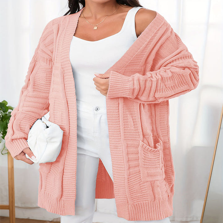 Open Front Cardigan met Lange Mouwen en Dubbele Zakken