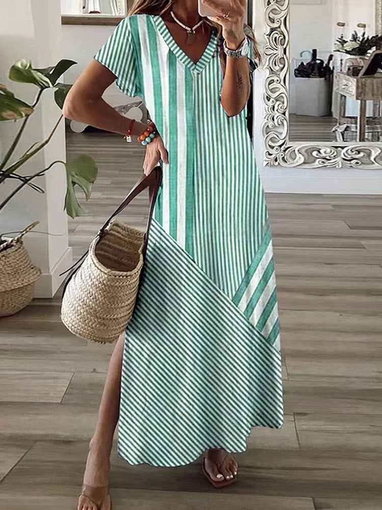 Elegante V-hals Jurk met Print
