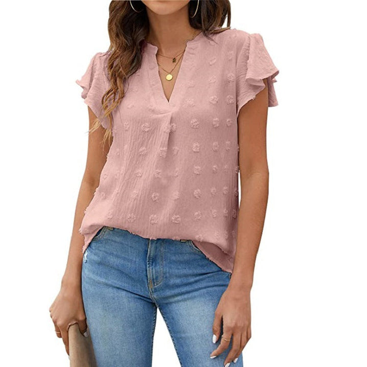 Trendy V-hals top met geplooide mouwen